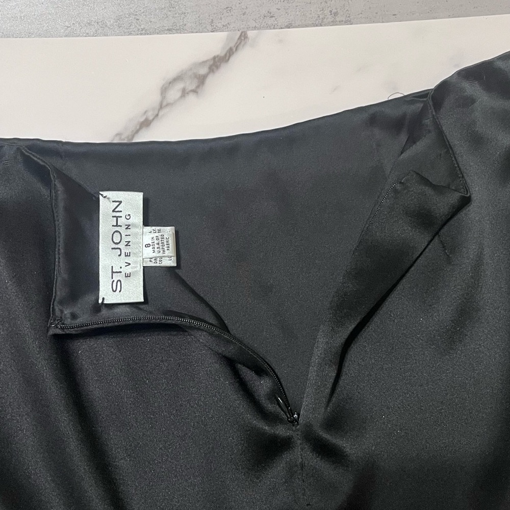 St. John Evening Silk Satin Black Skirt With Pleated Flounce Hemline size 8 - Picture 8 of 8